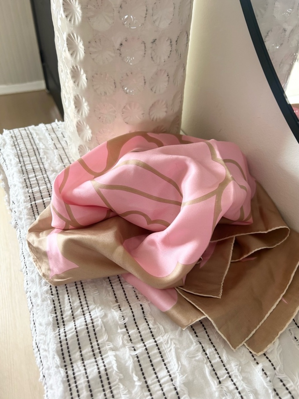Vintage Pink Tan Abstract Scarf Flawed
